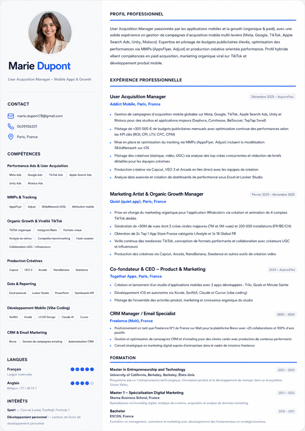 Template CV Droit