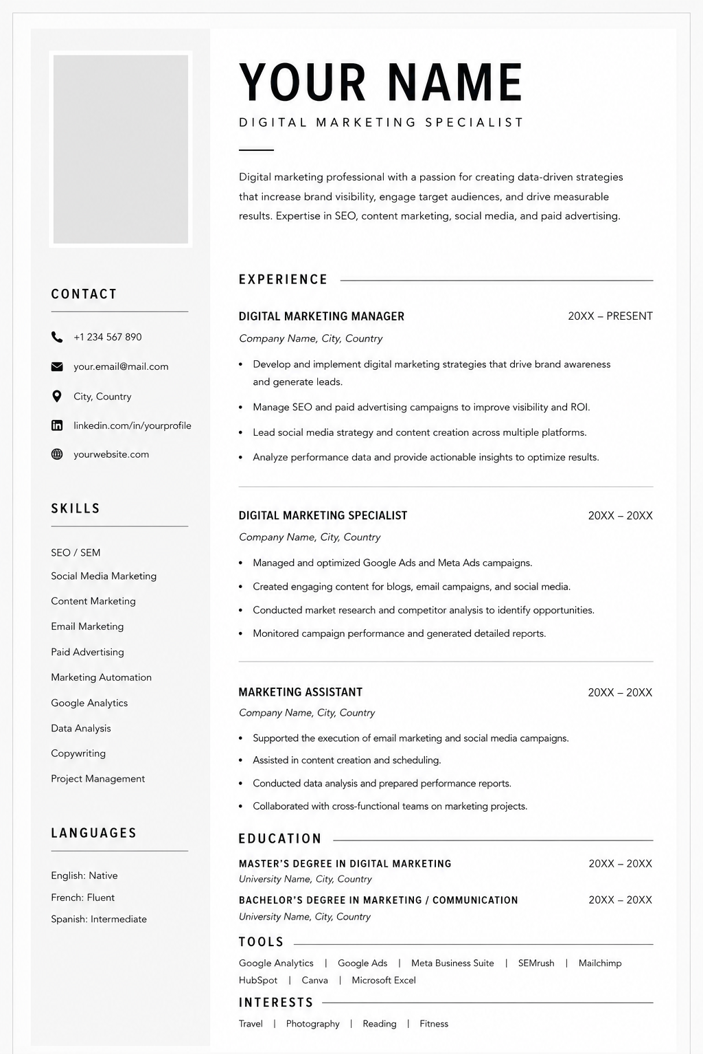 Template CV Marketing Digital